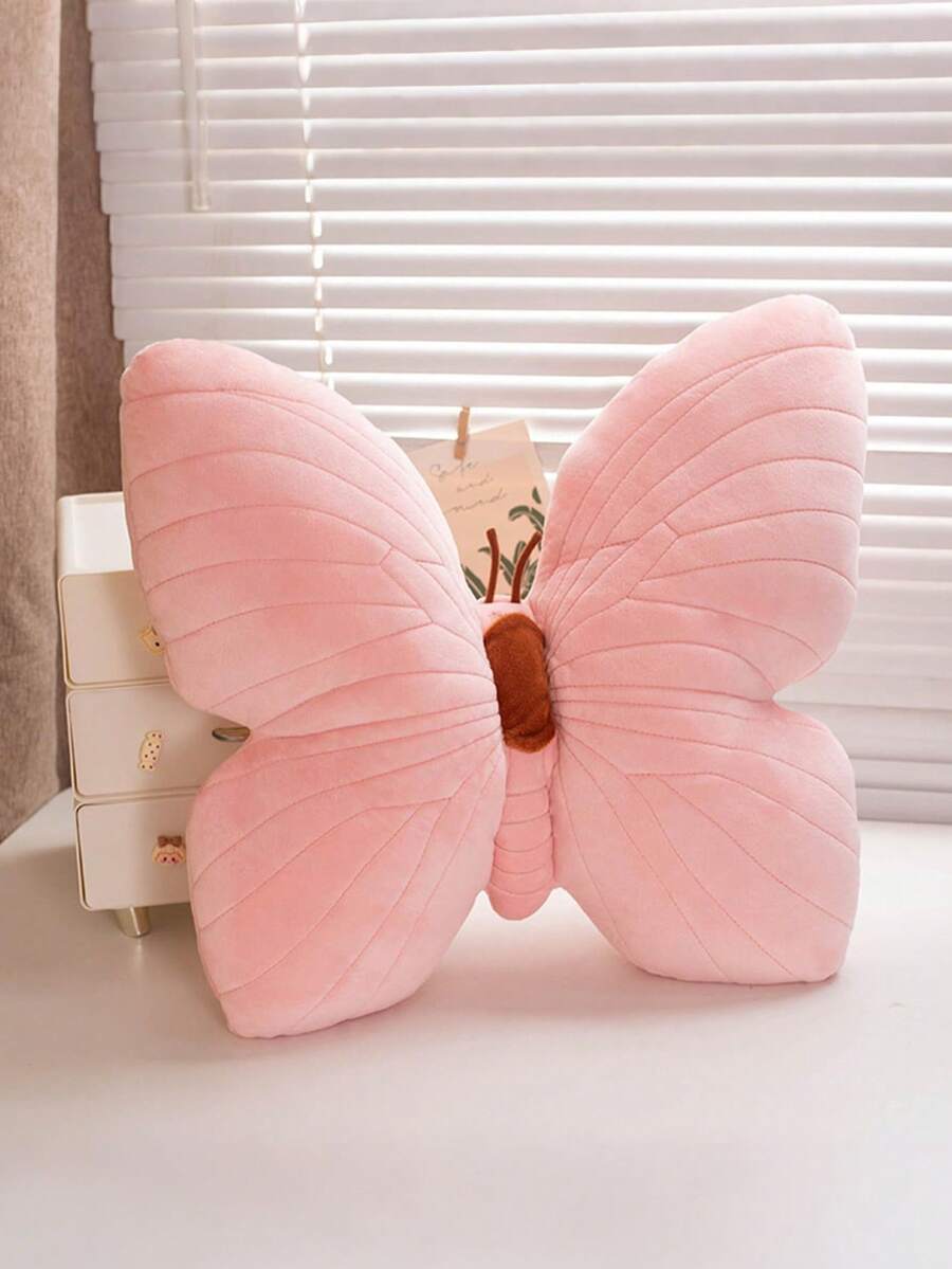 1 pieza Almohada de terciopelo rosa con mariposa, cojín de mariposa de estilo estético para acolchado suave para decoración de sala de estar, sofá y cama, adecuado para decoración diaria, Halloween y Navidad