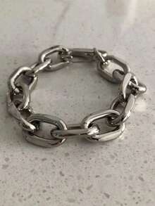 1pc Men's Punk Street Fashion Cuban Bracelet, Suitable For Men's Autumn Halloween Daily Commute Holiday Wear Jewelry - Silver - View 6