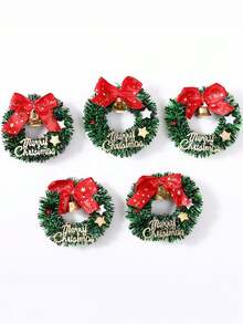 30 Pcs Mini Christmas Wreaths With Red Bows And Golden Bells - Plastic Festive Artificial Craft Tree Ornaments(1/10/20/30pcs) - Multicolor - View 4