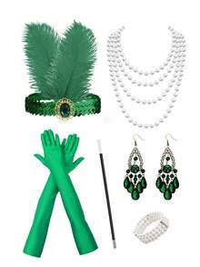 D EXCEED 2/5/6件套 1920年代女士时尚配饰套装 – 复古发箍、人造珍珠项链、耳环、手镯、手套 – 适合盖茨比主题派对、复古婚礼招待会 - 彩色 - 查看 18