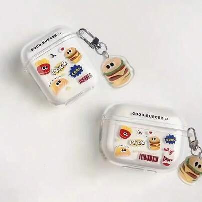 Cute Mini Hamburger Creative 1/2/3/4/Pro/Pro2 Apple Earphone Case, Wireless Bluetooth Protective Cover, Transparent Earphone Shell, Holiday Gift