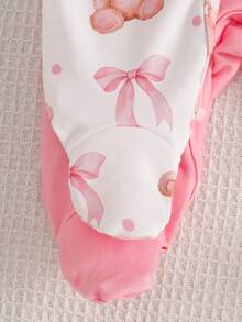 两件套女婴小熊蝴蝶结印花长袖连体衣套装，适合所有季节 - 彩色 - 查看 8