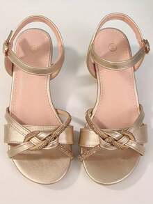 Sandal Fashion Hak Tinggi Terbaru 2026, Sandal Hak Tinggi Elegan Ujung Bulat Berhiaskan Kristal untuk Pesta Liburan Musim Semi/Panas, Cocok untuk Remaja - Emas - View 6