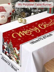 1pc Rustic Christmas Table Runner 35x180cm Santa Claus&Snowman Pattern Polyester Table Cover For Indoor/Outdoor Christmas Parties Supplies, Events, Festive Kitchen Dining Room Table Decorations Merry Christmas Decor 2025 Farmhouse Home Decor - Multicolor - View 13