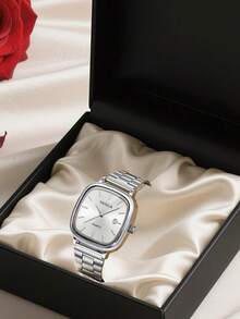 1 件复古简约方形表盘石英表，男女通用可调节不锈钢表链，日常时尚配饰，送礼佳品 - 銀色 - 查看 7