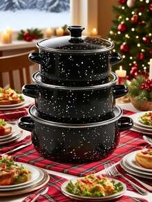 3pcs Multifunctional Enamel Pot Set, Thick Non-Stick Pot Set, Fashionable Multi-Color Enamel Pot Combination, 16cm/18cm/20cm Large Capacity, Comes With 2 Cleaning Sponges, Suitable For Gas Stove And Induction Cooktop, Ideal For Home Kitchen, Camping, Gathering