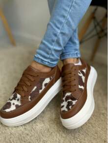 Women's Brown Flatform High Platform Cow Print Sneakers Comfort And Style For Casual And Urban Looks - Modern, Lightweight And Versatile Footwear For Everyday Life - 鏽棕色 - 查看 3