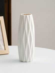 1个现代简约塑料仿陶瓷花瓶，北欧波西米亚风格，中性米色高圆柱螺旋纹理花瓶，适用于蒲苇草人造花，家居客厅卧室浴室办公室装饰，婚礼复活节春季乔迁礼物 - 白色 - 查看 14
