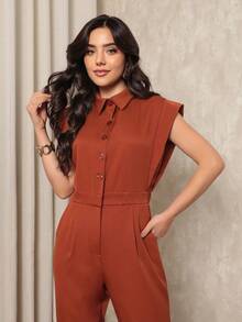 ALETHEIA - ELEGANT TAILORED JUMPSUIT FOR WOMEN WITH JAPANESE SLEEVES, TANK TOP WITH ELASTIC WAISTBAND AT THE BACK - 鏽 - 查看 4