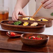 1pc日式寿司盘船形茶巾架木碗盘沙拉碗酒店用品水果小吃盘 - 棕色 - 查看 4