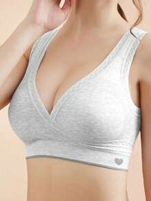1件装浅灰色蕾丝交叉无缝哺乳孕妇文胸 - 淺灰色 - 查看 3