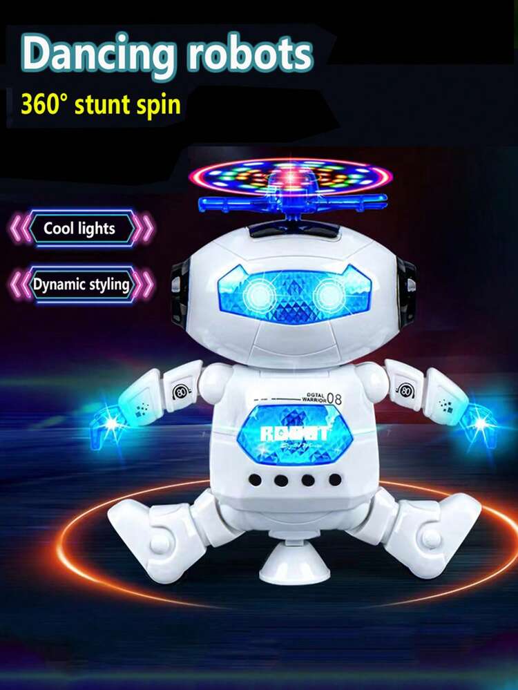 1 件儿童跳舞机器人玩具，智能旋转太空男孩玩具，360°旋转，带灯光，儿童生日礼物 - 藍色 - 查看 2