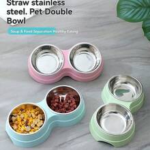 Dual-Purpose Stainless Steel Pet Bowl 100ml Dog Water Feeder Food Bowl, Plastic Pet Bowl For Cats And Dogs - Multicolor - View 3