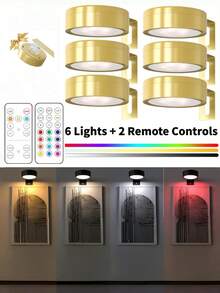 6/3/1pc LED Drawing Light, Battery Powered, Wireless LED Drawing Lamp, Wireless Wall Light With Magnetic Attachment, Wireless Spotlight, Dimmable Display Light With Remote Control, 3 Lighting Modes, Suitable For Frames, Artworks, Portraits Display, Wall Decor Light, 150mAh Remote Control - Multicolor - View 3
