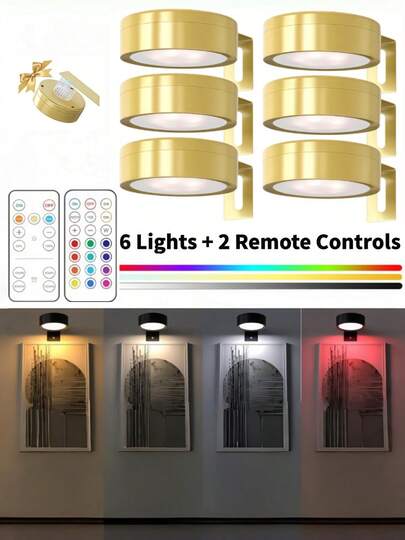 6/3/1pc Led Picture Verlichting Battery Operated, Wireless Painting Light, Wand Lamp Magnetic, Spotlight, Display Spotlight Remote Dimmable, Lighting Modes Art Frame Artworking Portrait, ative Puck Lights 150mAh Control