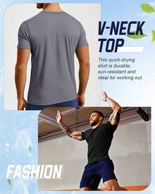 3 Pack Men's Big And Tall Quick Dry Shirts, Short Sleeve Tops V Neck Mesh Moisture Wicking Athletic Tees-2025 - Đen, Xám nhạt, Trắng - Xem 10