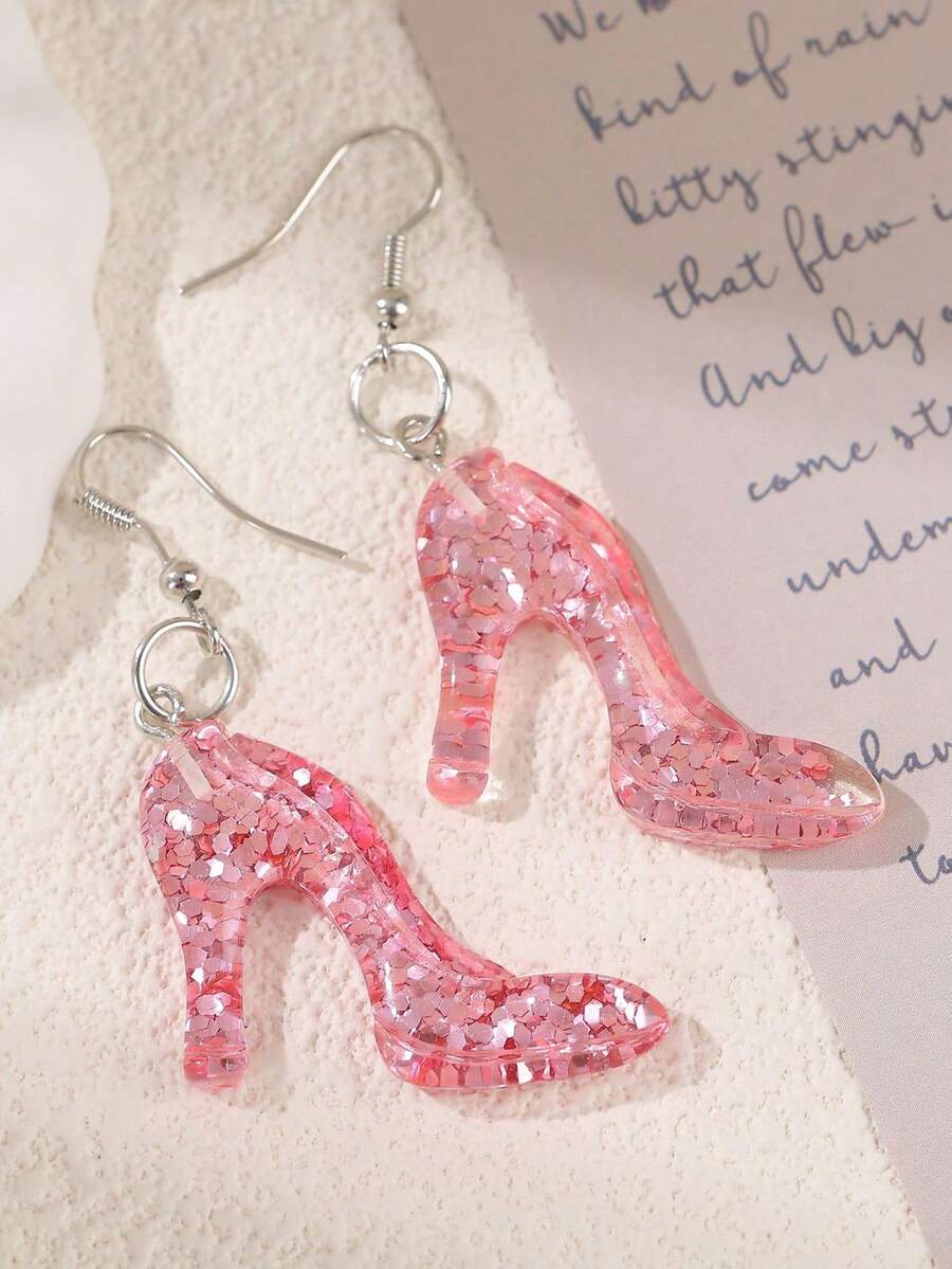 A Pair Of Crystal Shoes For Princesses, Resin Earrings, Princess Dresses, And Cute Party Decoration Accessories