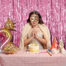 1/2/4/5/6 paquets Rideaux de fond à franges en feuille rose clair, banderoles à franges pour décorations de fête d'anniversaire, rideau de fond à franges pour remise de diplômes, révélation du sexe, fête disco