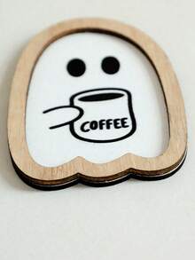2pcs Halloween Ghost Coffee Maker Wooden Decor, Cute Ghost Design Decorative Wall Hanging, Perfect For Coffee Lovers, Halloween Kitchen Accessories, Suitable For Home, Coffee Shop And Wall Decoration Home Decor Halloween Decor Room Decor