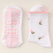 Women's Yoga Socks, Non-Slip Pilates Socks, Soft & Comfortable Moisture-Wicking Durable Socks With Minimalist Floral Pattern, Suitable For All Seasons