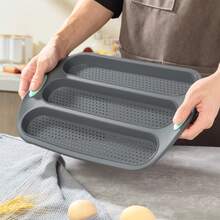 3-Cavity Silicone Bread Loaf Pan, Nonstick Sourdough Loaf Pan & Heat Resistant Baguette Bread Pan, Bread Pans For Homemade Bread, Silicone Molds For Baking Hoagie Rolls, Hot Dog Buns