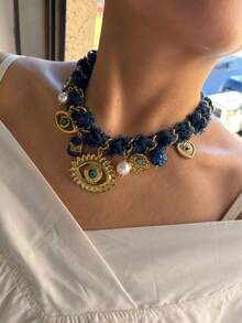 Monlansher Collana da donna con nuovi elementi e pendenti multipli a forma di occhio, collana con pendente in acciaio inossidabile di lusso, adatta per uso casual, quotidiano, da festa e vacanze - Ciondolo Occhi - Visualizzare 7