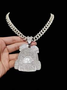 1 Set Fashion Creative Backpack, Dollar Sign Pendant & Rhinestone Glass Cuban Chain Necklace, Men's Hip Hop Punk Pendant Necklace, Suitable For Daily Wear, Valentine's Day Gift, 2 Chain Options - Silver - View 2