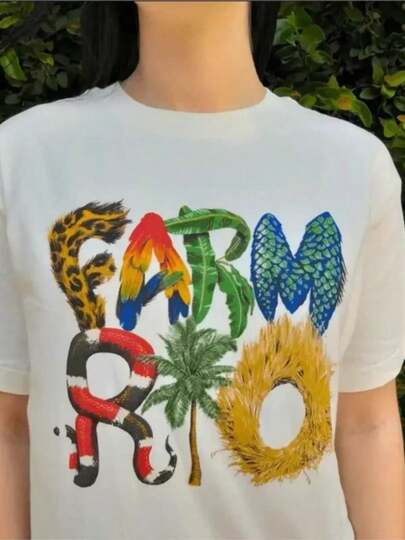 Brazil 2025 FARMRIO New Personality Pattern Logo Printed Short-sLeesve T-shirt Men Women The Same Cotton Casual T-shirt
