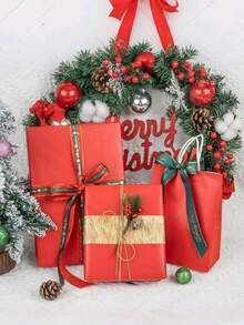 1 Roll Red Gift Wrapping Paper, Solid Kraft Paper, 15 Inches X 394 Inches, DIY Gift Wrap, Suitable For Birthday Gifts, Christmas Decorations, Family Gatherings, Wedding Decorations, Thin Paper, Bouquets, Gift Packaging, Floral Packaging, Poster Boards, Crafts, Valentine's Day Gift Wrap, New Year Decorations. - Multicolor - View 7