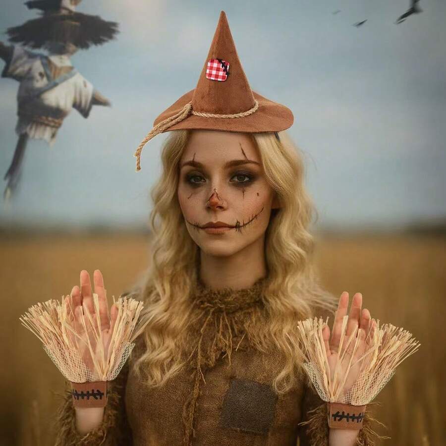 3 件套万圣节稻草人头带、手套服装配饰套装、COSPLAY 服装 - 彩色 - 查看 1