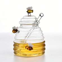 1pc Japanese-Style Glass Honey Storage Jars With A Glass Stirring Rod And A Cute Bee Decoration. Can Be Used To Store Coffee Beans, Honey, Candies, And Spices. A Unique Birthday Gift, Mother's Day Gift, Or Christmas Gift.