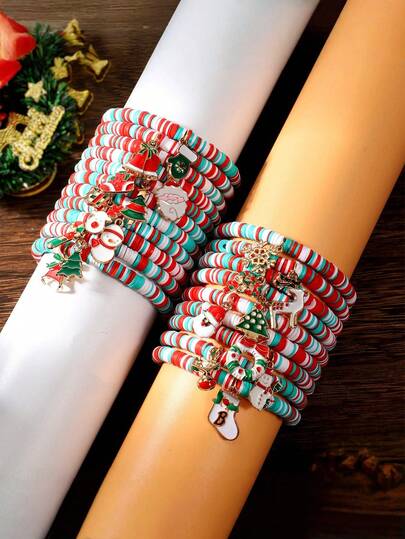 20pcs/12pcs/8pcs Christmas Bead Bracelet, Santa Claus Gift Bracelet, Holiday Bracelet, Christmas Small Gift, Christmas Decoration Bracelet, Christmas Pendant, Christmas Tree Decoration, Christmas Reindeer Bracelet