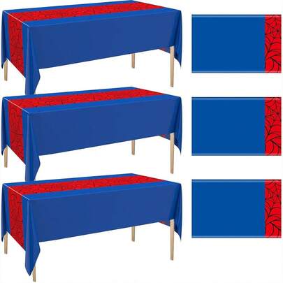 1pack/2packs 54 X 108Inch Spider Wed Party Tablecloth Red Blue Disposable Table Cover For Spider Theme Birthday Party Decorations Super Hero Party Supplies Birthday Decorations