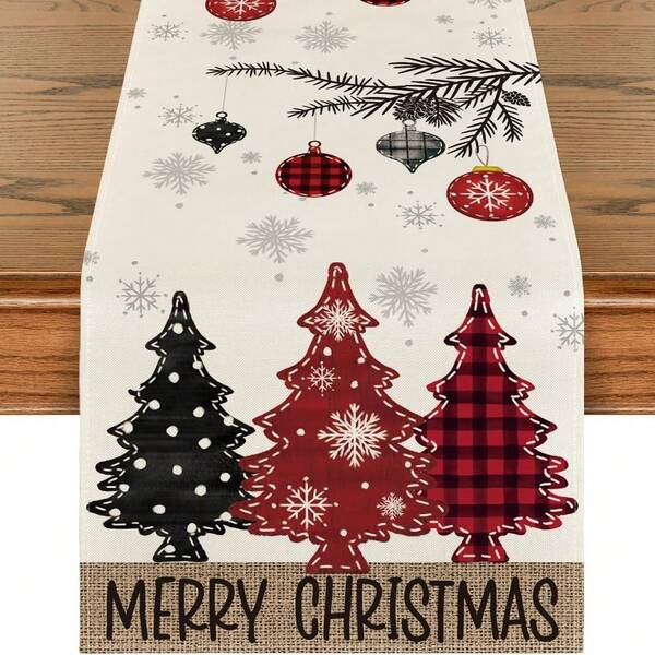 Red Pine Tree Merry Christmas Tablecloth, Winter Christmas Holiday Kitchen Dining Table Decor For Home Party