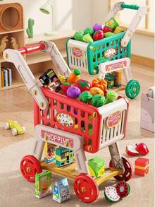 1pcs Boys And Girls Game Toy Shopping Cart, Walker, Double Storage, Large Capacity, Preferred Material, Exercise Children's Shopping Ability, Experience The Joy Of Shopping, Simple Assembly Suitable For Playing House, Holiday Birthday Party Gifts, Christmas And Halloween Ideal Gifts - 彩色 - 查看 3