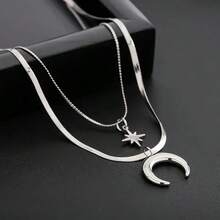 1PC Funky Style Titanium Steel Necklaces For Men Women Star And Crescent Moon Pendants Fashionable Hip-Hop Jewelry For Daily Wear Jewelry Gift - Bạc - Xem 8