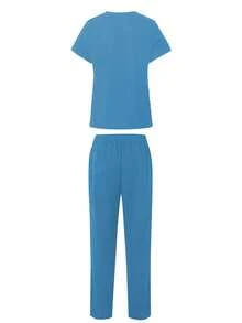 Set Seragam Medis Lengan Pendek Leher V Hitam, Seragam Medis untuk Dokter & Perawat - Baby Blue - View 5