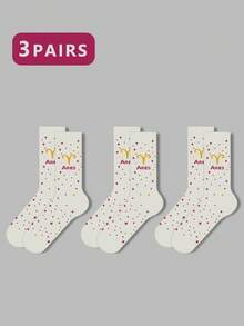 1/2/3 双女士十二生肖袜、白袜、黑袜、中筒袜、艺术袜、运动袜、时尚袜、女童袜、中筒袜、简约袜、休闲袜、适合日常穿着、秋季 - 彩色 - 查看 80