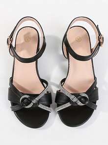 Sandal Fashion Hak Tinggi Terbaru 2026, Sandal Hak Tinggi Elegan Model Putri dengan Hiasan Kristal dan Ujung Bulat untuk Pesta Liburan Musim Semi/Panas, Cocok untuk Remaja - Hitam - View 12