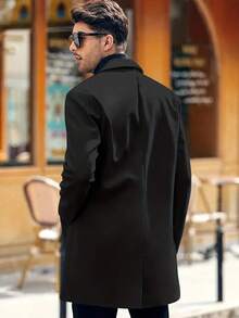 Men Lapel Neck Long Sleeve Trench Coat, Fall