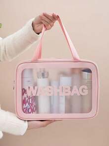 1pc Large Capacity Transparent PVC Travel Cosmetic Bag, Portable Waterproof Toiletry Organizer For Students, Business Trip Travel Essentials Holiday Vacation Bag For School Makeup Bag Cruise Essentials Toiletry Bag For Women