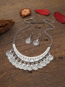 3pcs/Set Versatile Punk Style Jewelry Set For Women, Includes Coin Fringe  Necklace And Earrings - Antique Silver - View 5