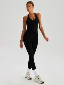 MASKERT 女士运动套装，瑜伽服，健身服，女士背心，裤子，运动服，休闲家居服，锻炼服，柔软舒适 - 黑色 - 查看 8