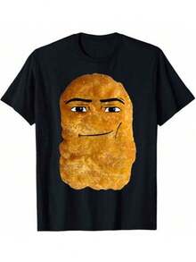 Funny Potato Face Graphic Tshirt, 100% Cotton Fabric, Suitable For Summer - Black - View 1