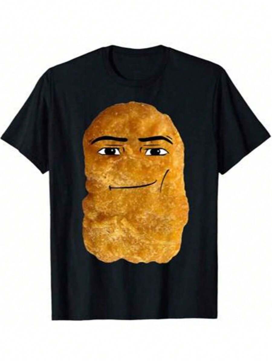 Funny Potato Face Graphic Tshirt, 100% Cotton Fabric, Suitable For Summer - Black - View 1