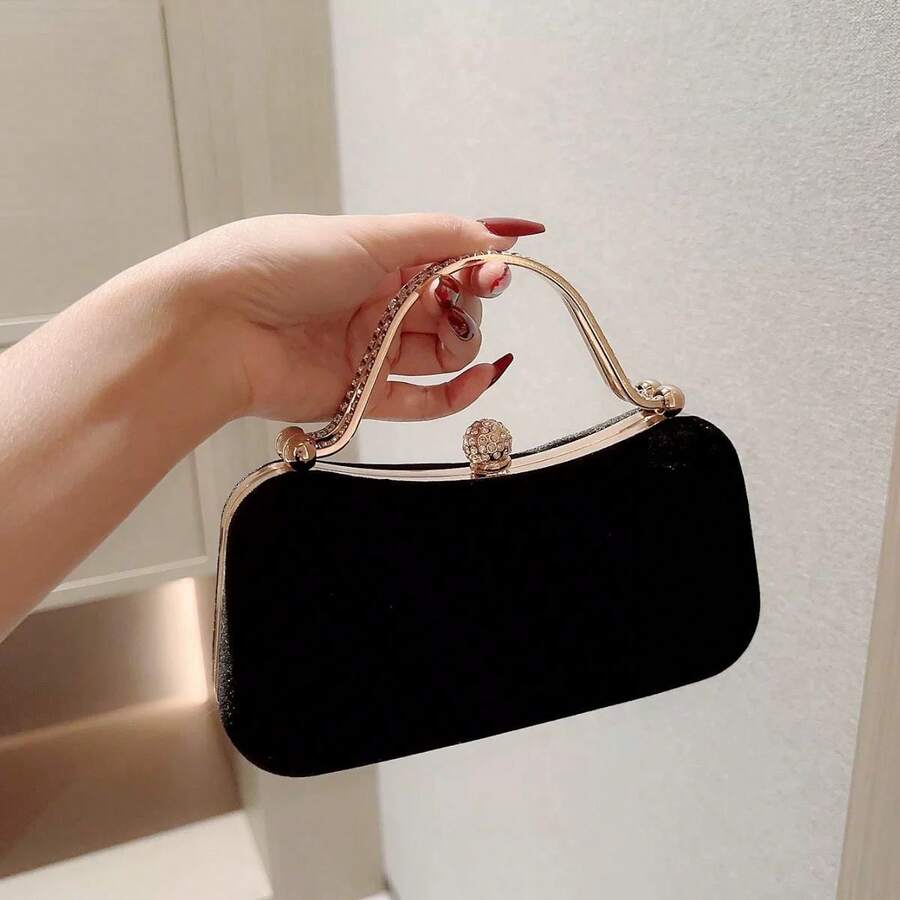 Exclusive For Ladies' Fashion Parties! Gorgeously Embellished With Rhinestones + Exquisitely Designed Chain, Retro And Elegant Handheld Evening Bag, Lighting Up Nighttime Social Occasions - Black - View 1
