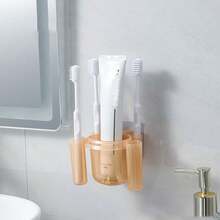 1pc Wall-Mounted Toothbrush Holder, Durable Plastic Bathroom Storage Box With Multiple Compartments For Toothbrush, Toothpaste And Necessities, Space Saving Design, Bathroom Storage Box With Drainage Function(Random Color)