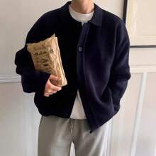 Cardigan a collo alto in stile retrò coreano per uomo e donna, cappotto autunnale casual a maglia larga - K19 Verde scuro - Visualizzare 7