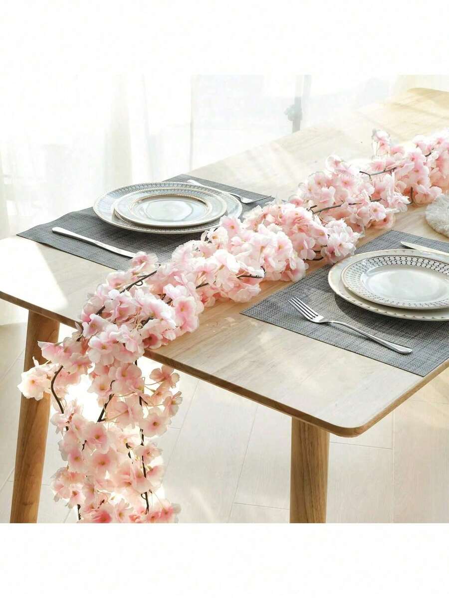 1/2/3pcs 70.87in Artificial Flowers Cherry Blossom Vine Garland Plant Artificial Ivy Garland, Fake Plants, Flower Bouquet, For Wedding Decorations, Fall Decorations For Home, Home Decor, Table Decoration, Pink Decor, Room Decor, Balcony Decor