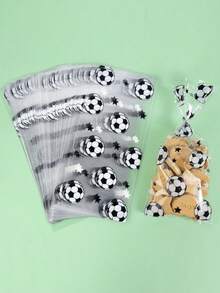 25/50/100个足球主题派对糖果袋，透明塑料袋，用于生日饼干、礼品、烘焙食品、派对用品 - 白色 - 查看 8